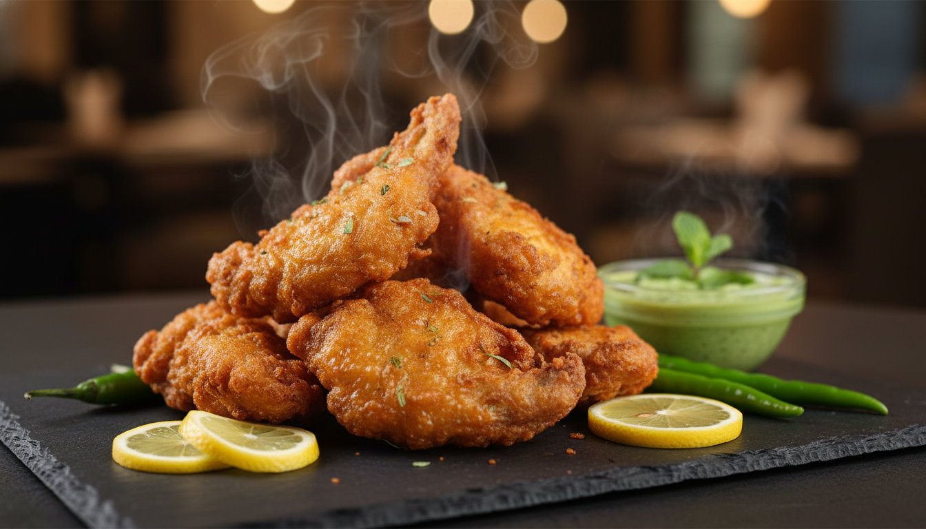 Crispy fried chicken with green chutney