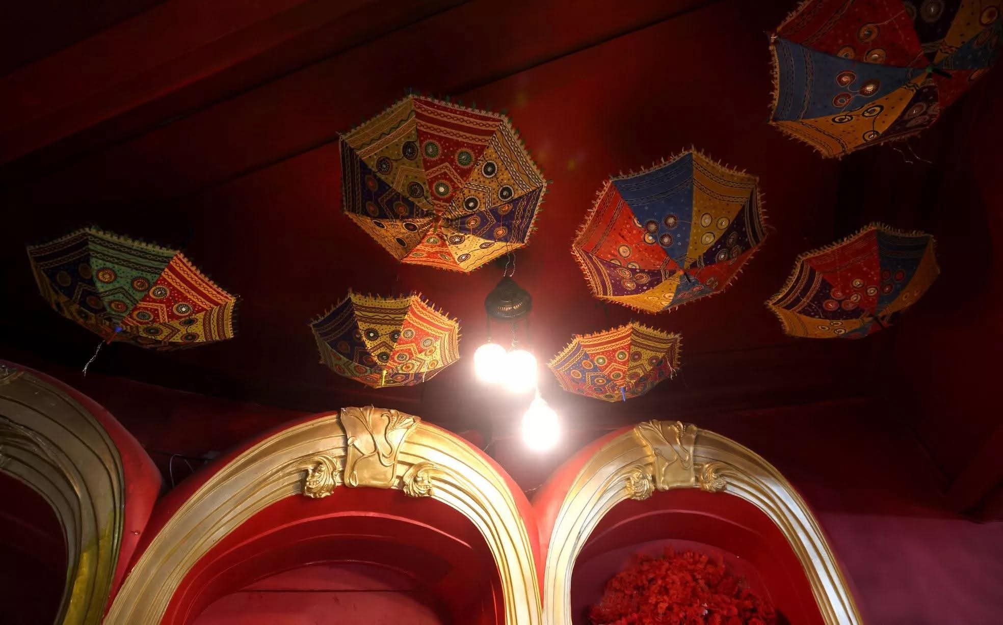 Colorful traditional umbrellas ceiling decoration